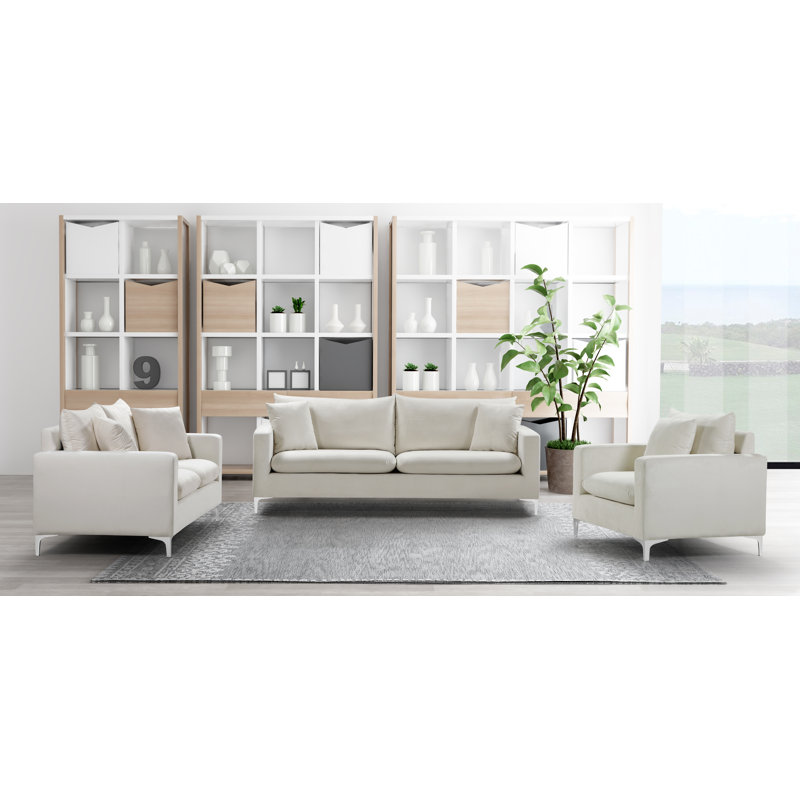 Naomi 81.5" Velvet Square Arm Sofa, Cream Velvet