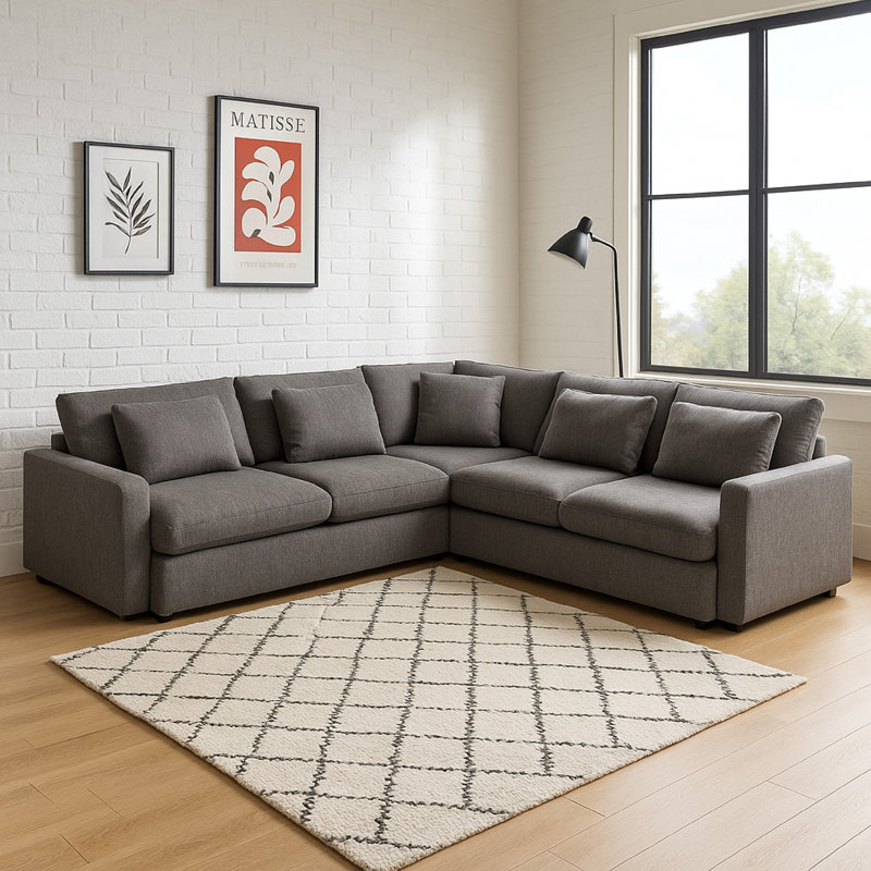 Canapé modulaire carré 3 pièces Arcy, Mélange de polyester gris, H 35 po x l 118 po x P 41 po