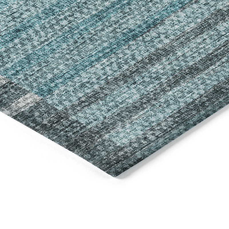 Tapis bleu 8 pi x 10 pi bleu sarcelle à rayures turquoise et gris lavable