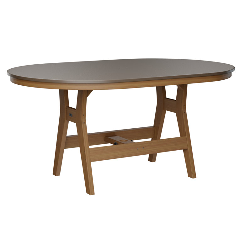 Harbor Outdoor Oval Bar Table, Hammered Top Bronze, 38.87" H x 64" W x 44" D, Natural Teak