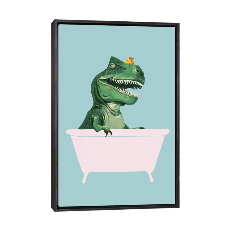 «Playful T Rex in Bathaign in Green» par Big Nose Work - impression d'art graphique, H 40 po x l 26 po x P 1,5 po