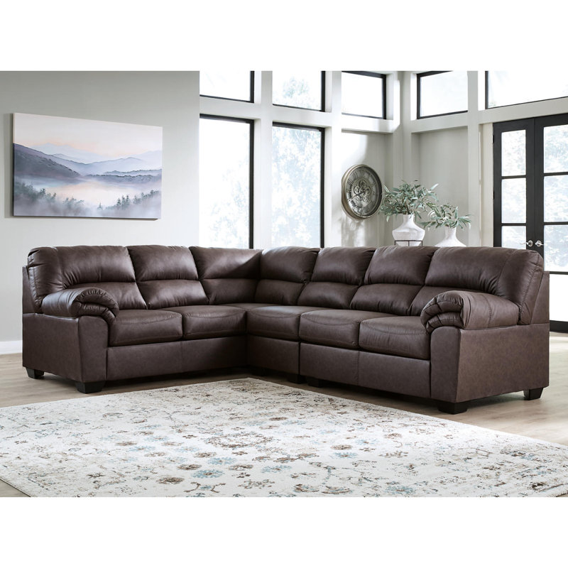 Skandar 3-Piece Sectional, 38" H x 92" W x 117" D, Coffee Faux Leather