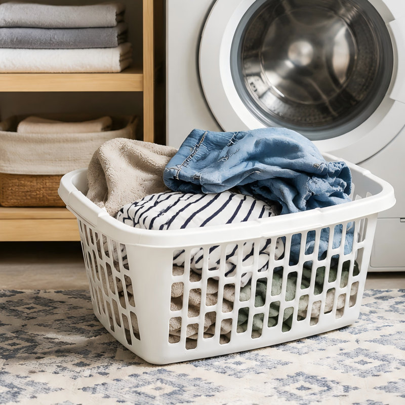 Basic Home Essentials: White Laundry Basket — 1.5-Bushel Rectangular, Lightweight Clothing Organizer