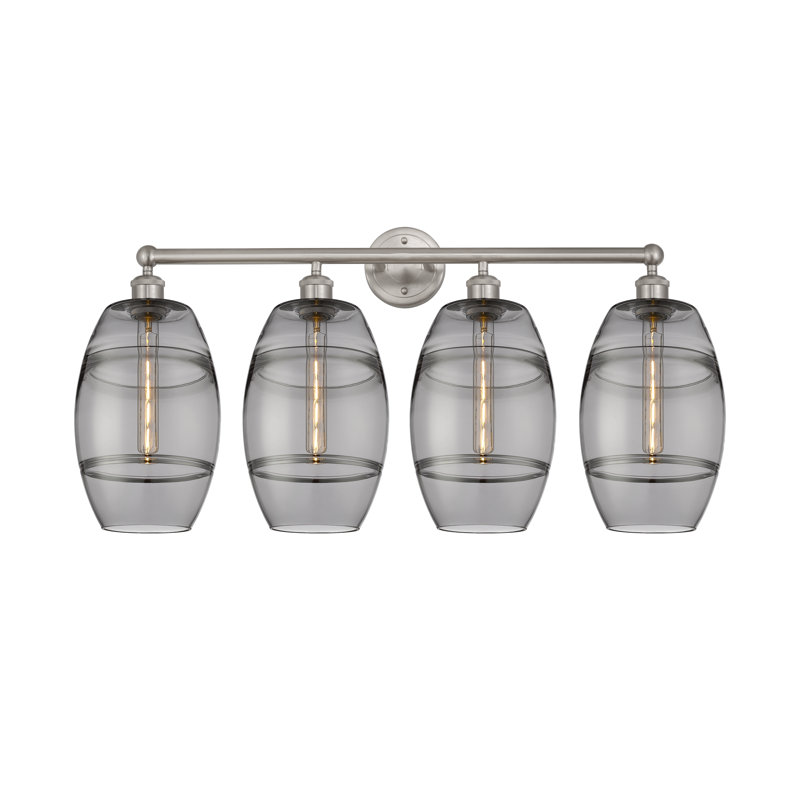 Éclairage pour meuble-lavabo à 4 lumières à intensité variable Dundrod, Gris fumée clair, Nickel satiné