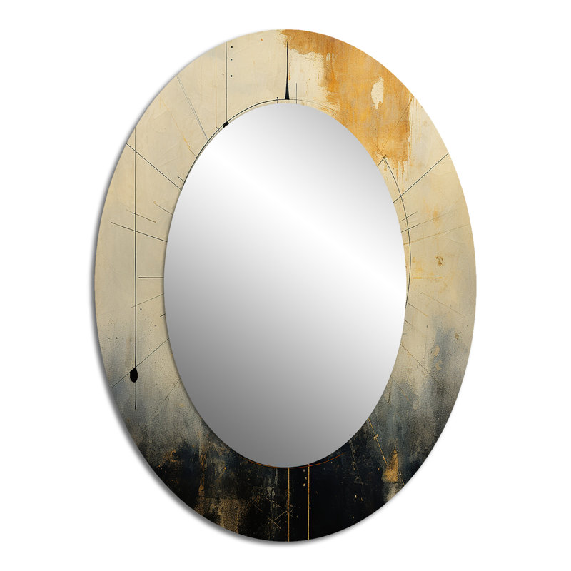 Experiencing Multi-Dimensionality Vintage Gold - Abstract Oval Decorative Mirror On Metal, 40" x 30"