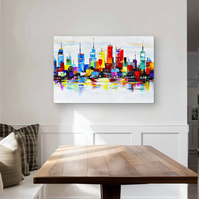 Abstract and Colorful City - Red Bedroom Metal Print Decor