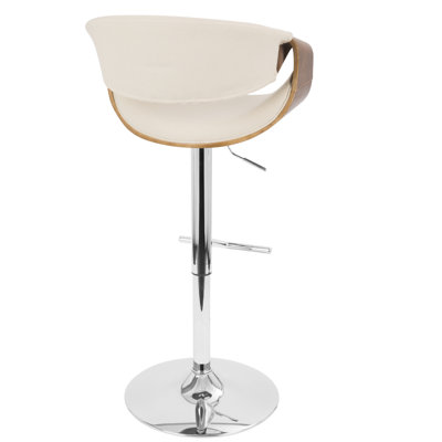 Tabouret de bar réglable pivotant Curvo de style moderne du milieu du siècle, finis chrome, noyer et tissu crème, par Lumisource - Lot de 2