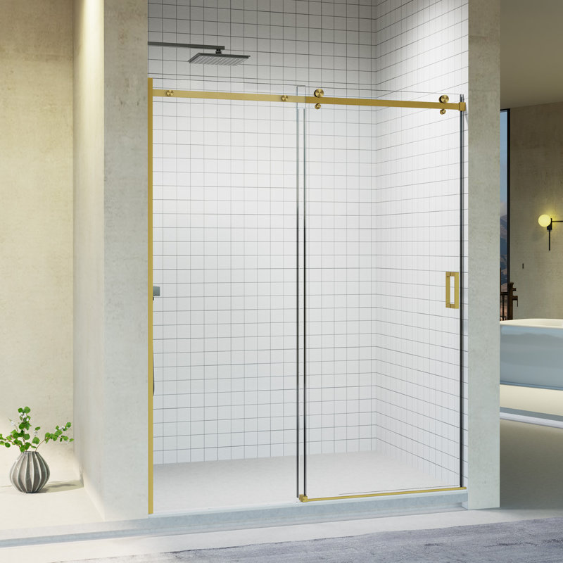 56-60" W * 74" H Frameless Single Sliding Shower Doors, Bathroom Sliding Shower Door, 5/16" (8Mm) Thick SGCC Tempered Glass Door, Brushed Gold