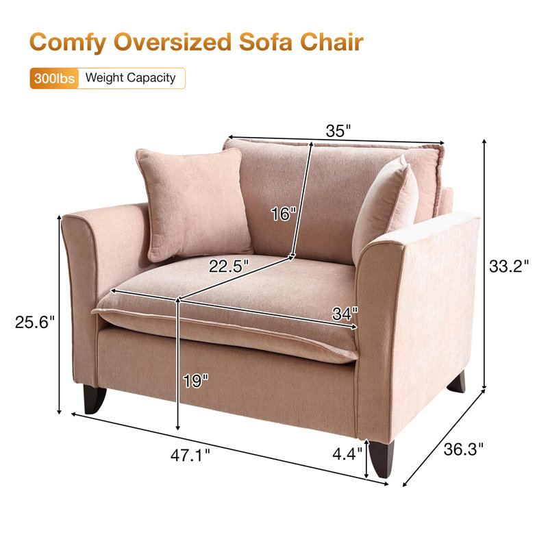 47.1" Single Sofa Chair Chenille Armchair Oversized Deep Seat Cloud Accent Chair With Pillows, Pink