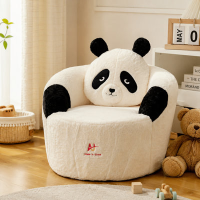 Pouf géant en forme de panda, fauteuil de sol moelleux et confortable pour le salon, 1 place, velours Altay, albâtre