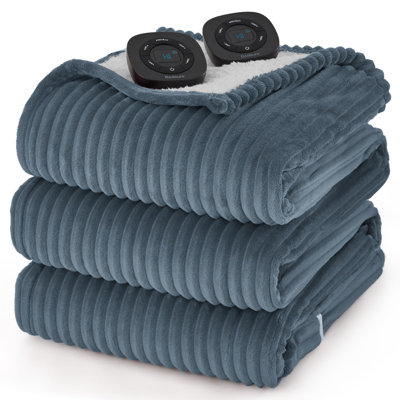 Couverture électrique chauffante en flanelle à nervures, chauffage avec 10 réglages de chaleur et 10 réglages de temps, arrêt automatique avec minuterie 8 heures, GentleSoft ™