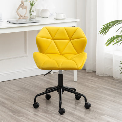 Yellow Office Chair - Diamond Design, Adjustable Swivel Seat, Velvet Material, High Foam, Metal Base With In Appealing Swivel, Seat Cover, Lift, Frame, Dual