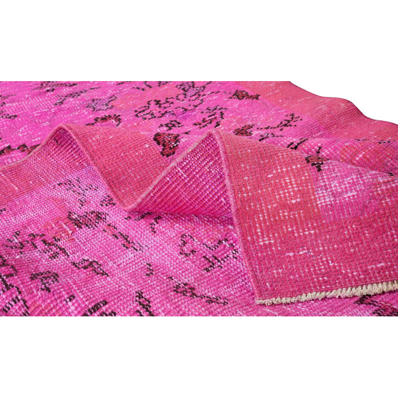 Tapis décoratif turc 3,5 pi x 3,5 pi à motifs floraux surdimensionné rose authentique
