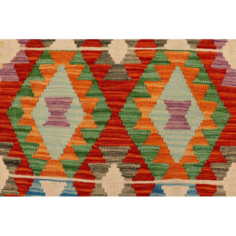 Tapis de couloir beige / bleu / vert en laine noué à la main 2 pi 10 po x 9 pi 9 po Delcastillo