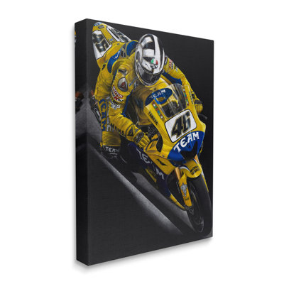 «Moto Racer Yellow Blue Uniform Street Sport» par Todd Strothers - impression d'art graphique