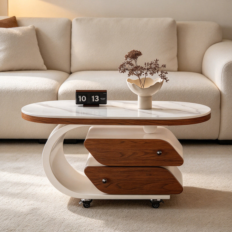 Table basse mobile avec rangement en ardoise, 19.68" H x 31.49" W x 15.74" D, Grey / White, Marble