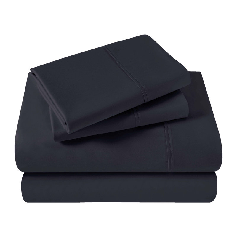 400 Thread Count Egyptian Cotton Blend Solid Deep Pocket Bed Sheet Set, Twin XL Sheet Set, Navy Blue