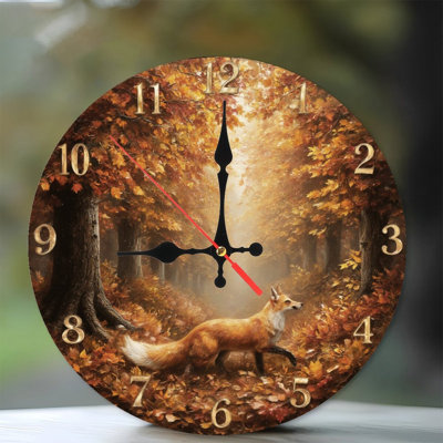 Clock With Fox In Autumn Forest