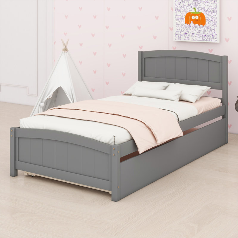 Lit plateforme avec lit gigogne, Gris