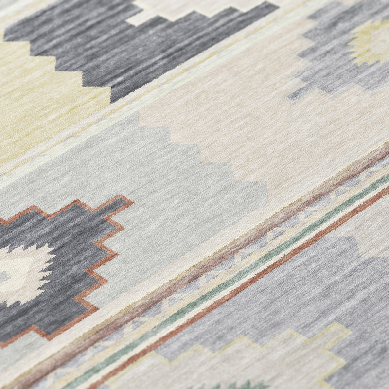 Tapis ivoire / gris / blanc en polyester tissé à la machine Jesseca, Rectangle de 10 pi x 14 pi