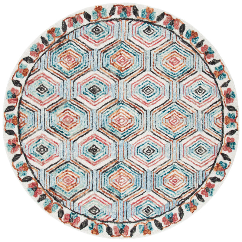 Brashear Hand Tufted Wool And Cotton Geometric Rug, Round 6'