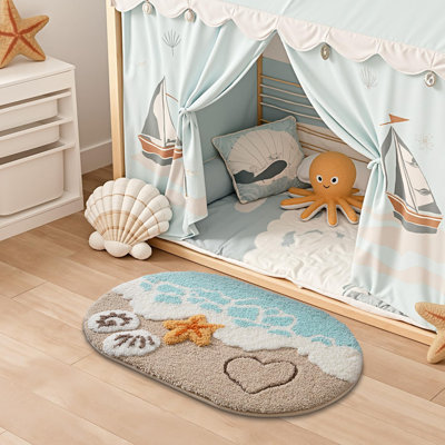 Soft And Absorbent Beach Bathroom Rug, Non-Slip Backing, Ideal For Bathroom, Kitchen And Entryway Decor, Sea Beach Starfish Shell Bath Decor, Azure Bay, 22"X34"