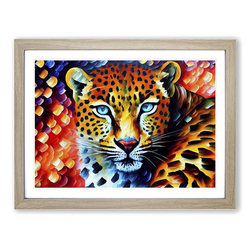 Leopard Vol.1 - Single Picture Frame Print, 25cm H x 34cm W x 2cm D, Oak