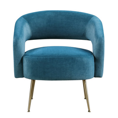 Dark Teal Elegant Modern Accent Chair With Soft Velvet And Gold Finish Metal Legs For Conversation Area Luxury Upholstered In Fiber Padding