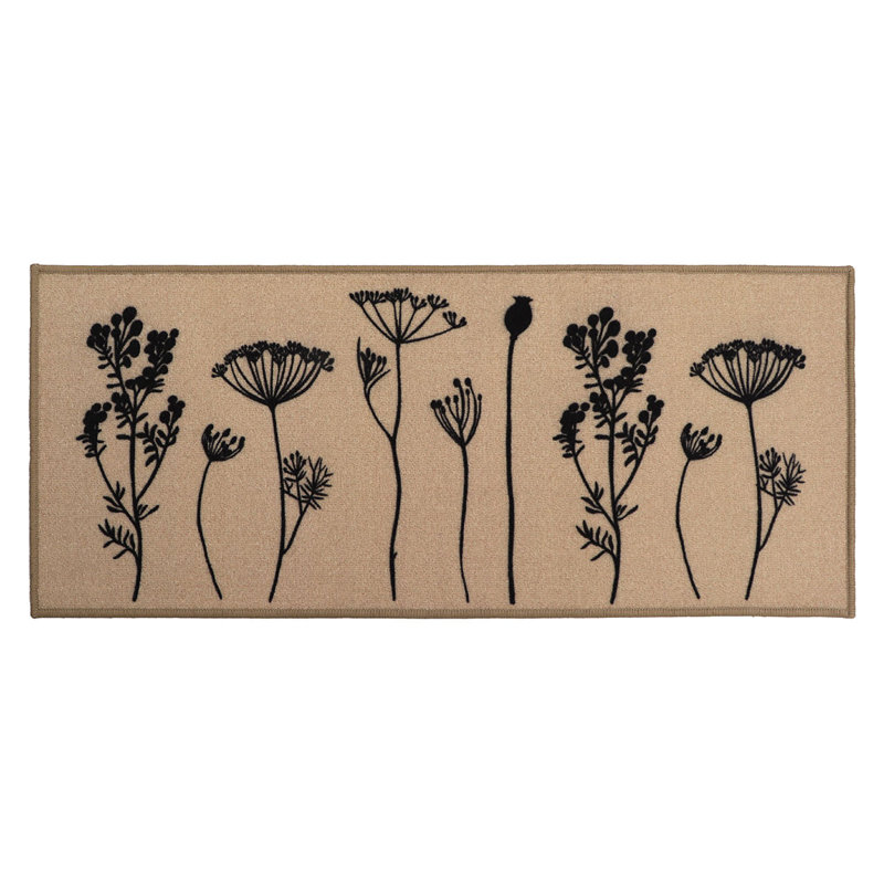 Wildflowers Long Runner Kitchen Mat, Tan/Black