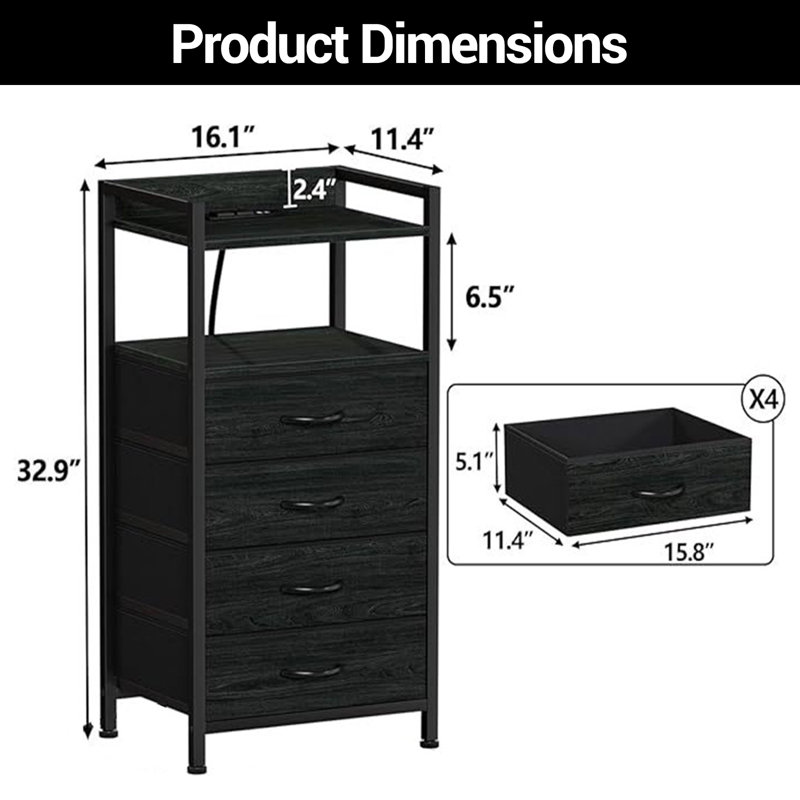 40.9 cm W Steel Bedside Table