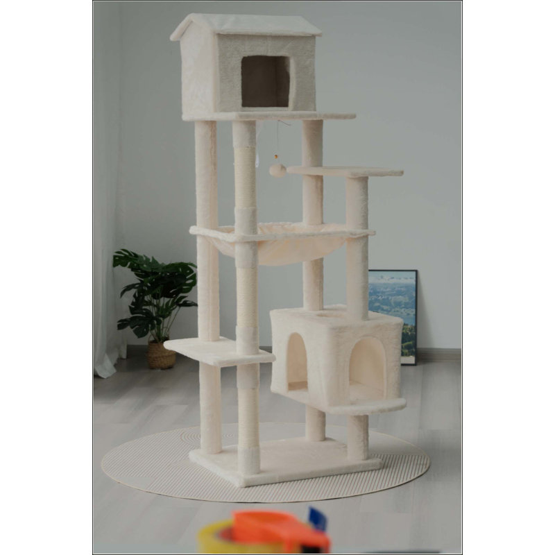 Arbre à chat multi-niveaux avec maison de chat unique, hamac, poteaux à griffer - tour de chat en peluche pour chats d'intérieur, idéal pour plusieurs chats