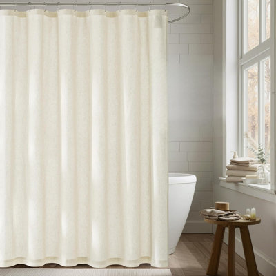 Linen Shower Curtain, Light Filtering Waterproof Privacy Modern Style Bathroom Bathtub Washable Curtains with 12 Rustproof Metal Hooks, 1 Panel