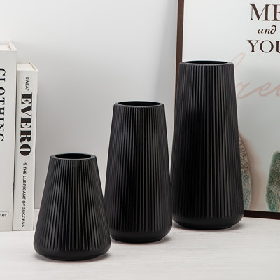 Vases noirs imitant la céramique, lot de 3, petits vases décoratifs en plastique pour fleurs, herbes de la pampa et décoration intérieure