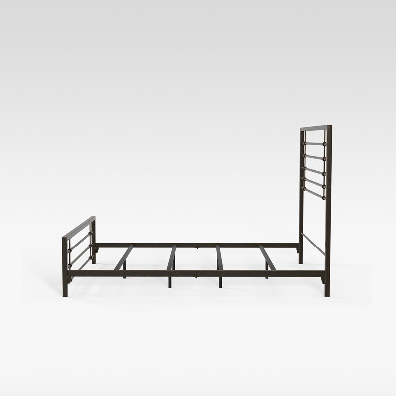 California King Black Metal Bed Frame with Headboard and Slats