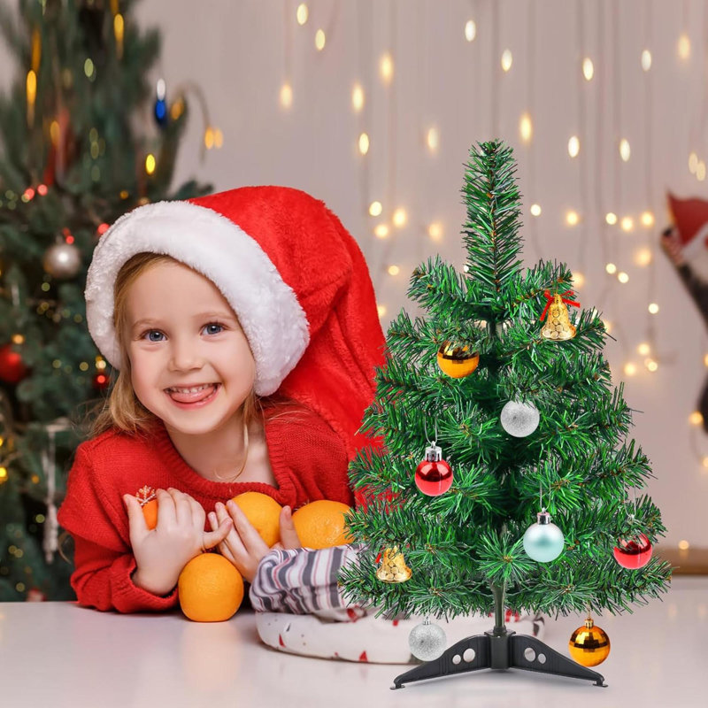 Arbre de Noël artificiel de table vert 17,7 pouces avec support en plastique Mini pin de Noël pour la décoration intérieure et extérieure