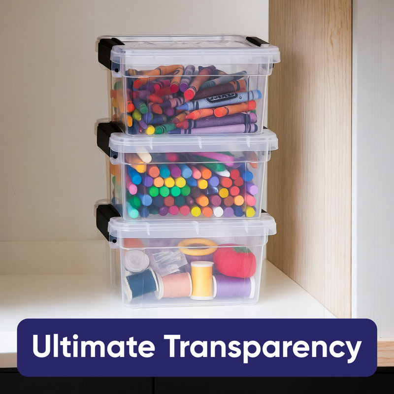 X Mini Storage Container Plastic Crayon Box Stackable Clear Arts and Sewing Organizer, 1.4 Quart, 4 Pack, 1.4 Qt.