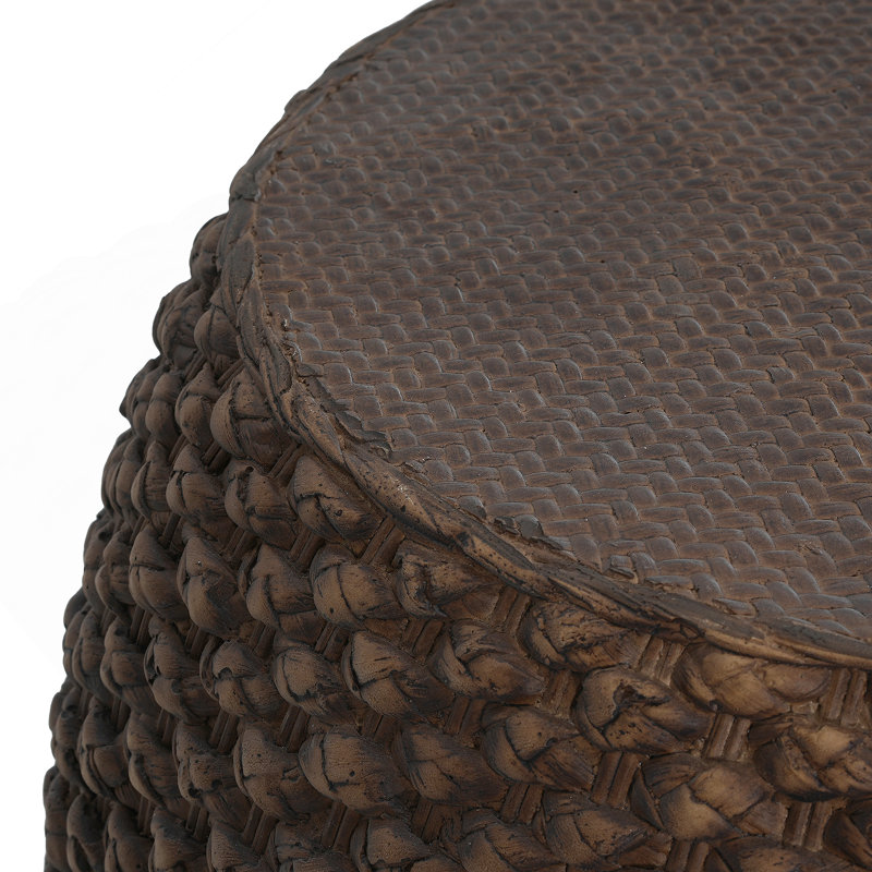 Faux Rattan Side Table For Both Indoor And Outdoor Use, Handmade Mgo, Brown