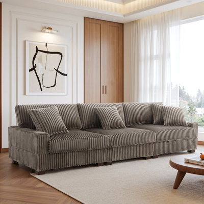 Canapé modulaire rembourré 3 pièces en flanelle de fourrure de lapin brun clair avec accoudoirs et coussins décoratifs 3 pièces
