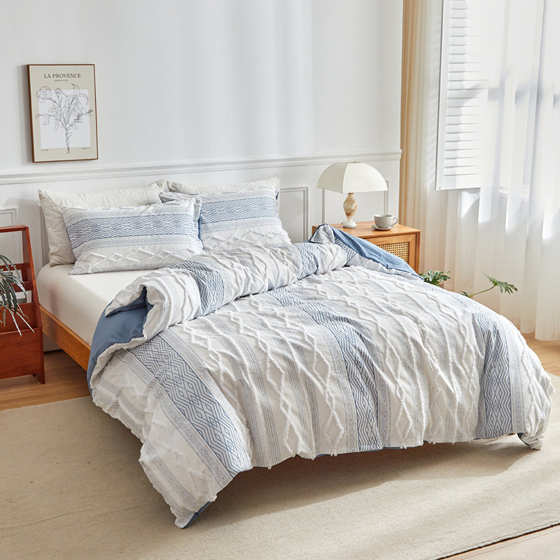  3-Piece Microfiber Tufted Chenille Duvet Cover Set, Twin XL Duvet Cover + 2 Standard Pillowcases, Blue