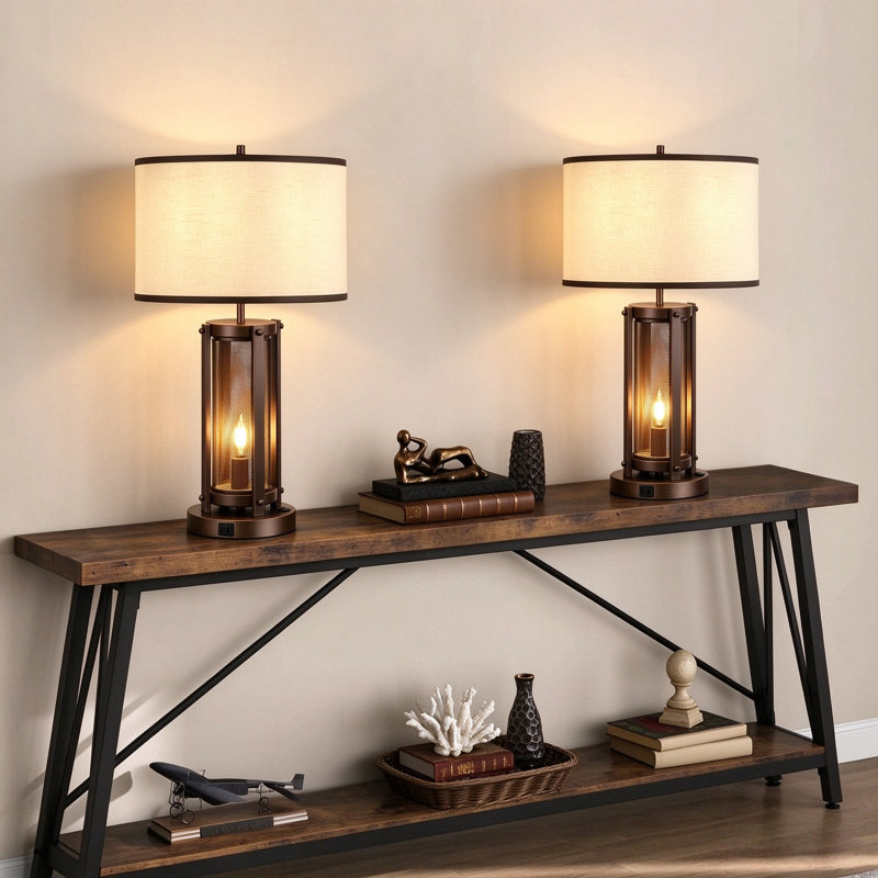 24" Dimmable Table Lamp With Night Light And USB-A/C