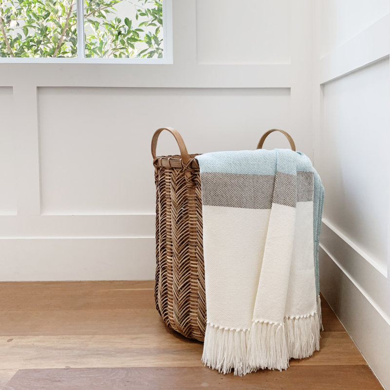 Palma Hand Woven Throw Blanket, Off White/Seafoam/Brown
