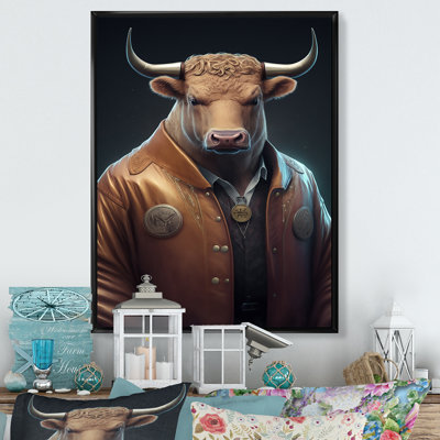 " Bull With A Stylish Brown Leather Jacket I "