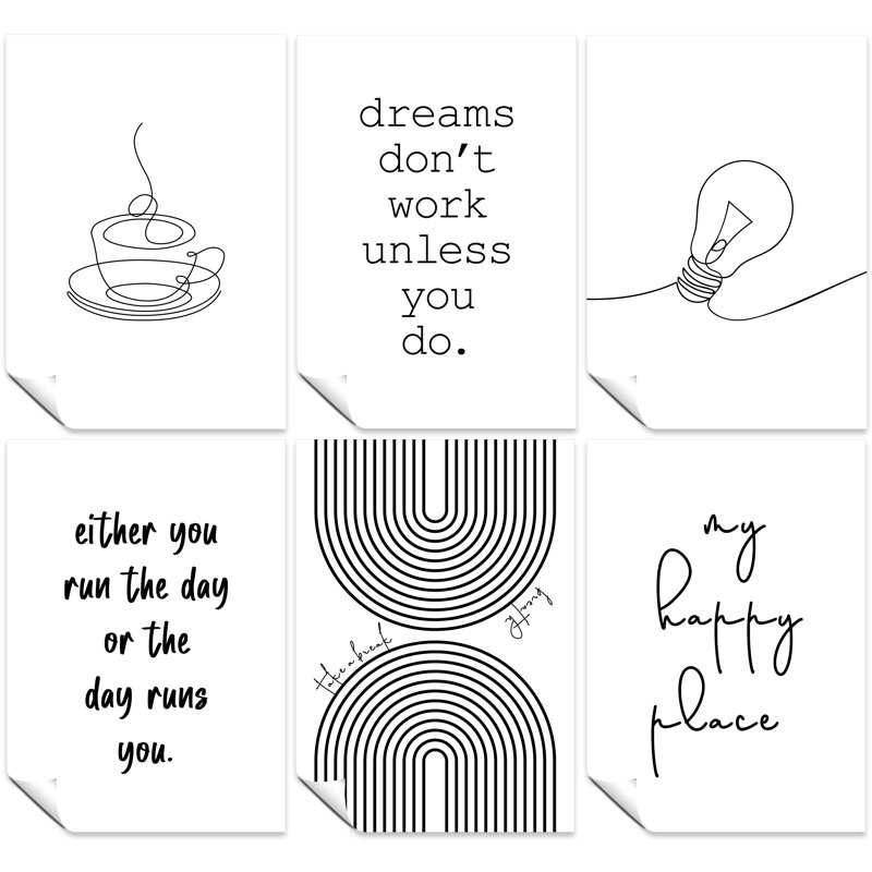 Minimialist Black And White Home Office - 6 Piece No Frame Print Set, 42cm H x 29.7cm W