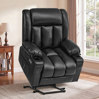 Fauteuil inclinable électrique à deux moteurs avec massage et chaleur, fauteuil inclinable électrique à position infinie avec USB A&C, porte-gobelets (T6010 - similicuir, noir, surdimensionné)