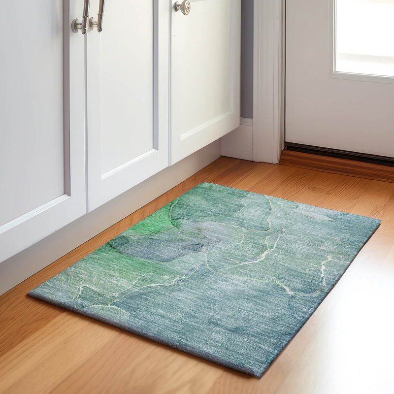 Tapis bleu sarcelle lavable à la machine Cerrito AMF511 Cerrito, Rectangle 1 pi 8 po x 2 pi 6 po