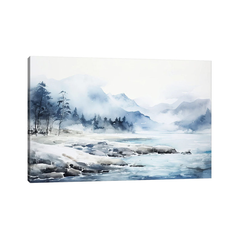 Foggy Blue Mountains - impression d'art mural, H 12 po x l 18 po, Toile tendue, Ne s’applique pas
