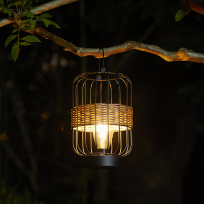 11.75"H Metal Wire Faux Rattan Solar Powered Outdoor Lantern