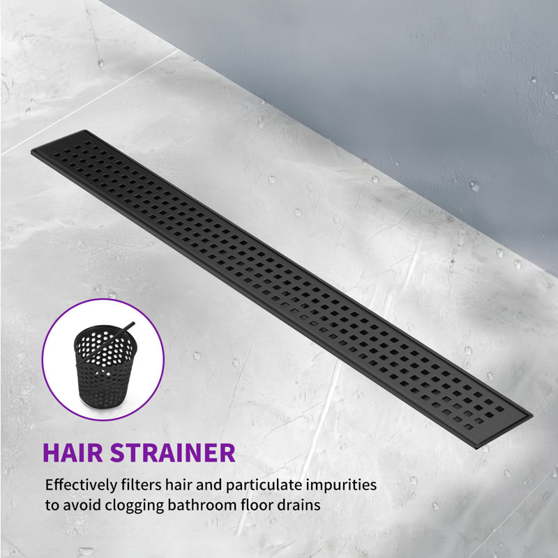 24 in. Stainless Steel Linear Shower Drain with Square Pattern Drain Cover in Brushed Nickel, Matte Black