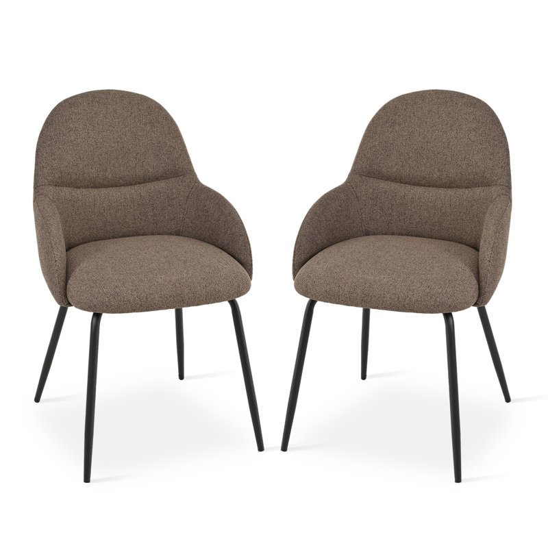 Antin Modern Upholstered Dining Chair with Armrest, Dark Brown Linen
