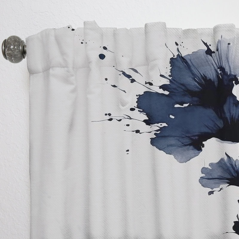 Amico - Blue White Hibiscus Euphoria II - Traditional Curtain - Velvet Room Darkening - 1 panel, 52" W x 95" L